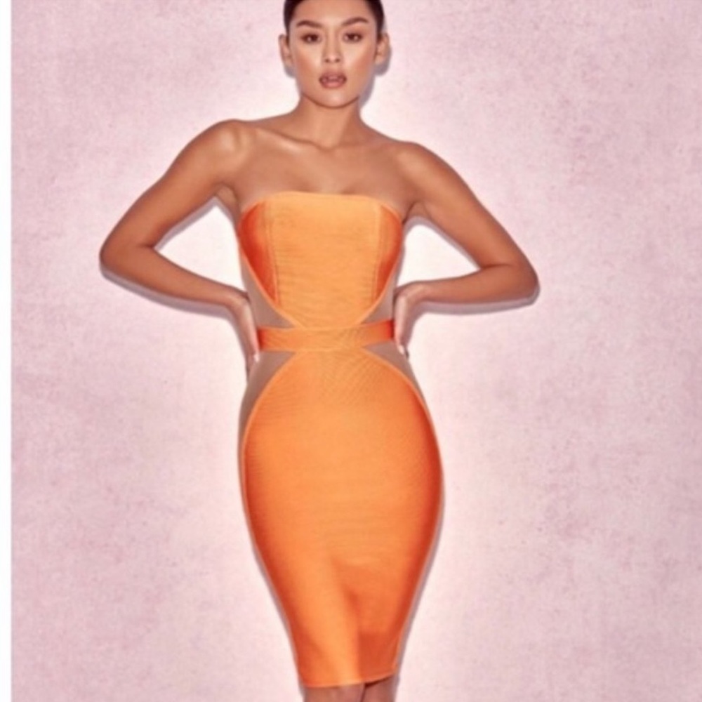 House of CB Cascadia Orange Strapless Bandage Dress
